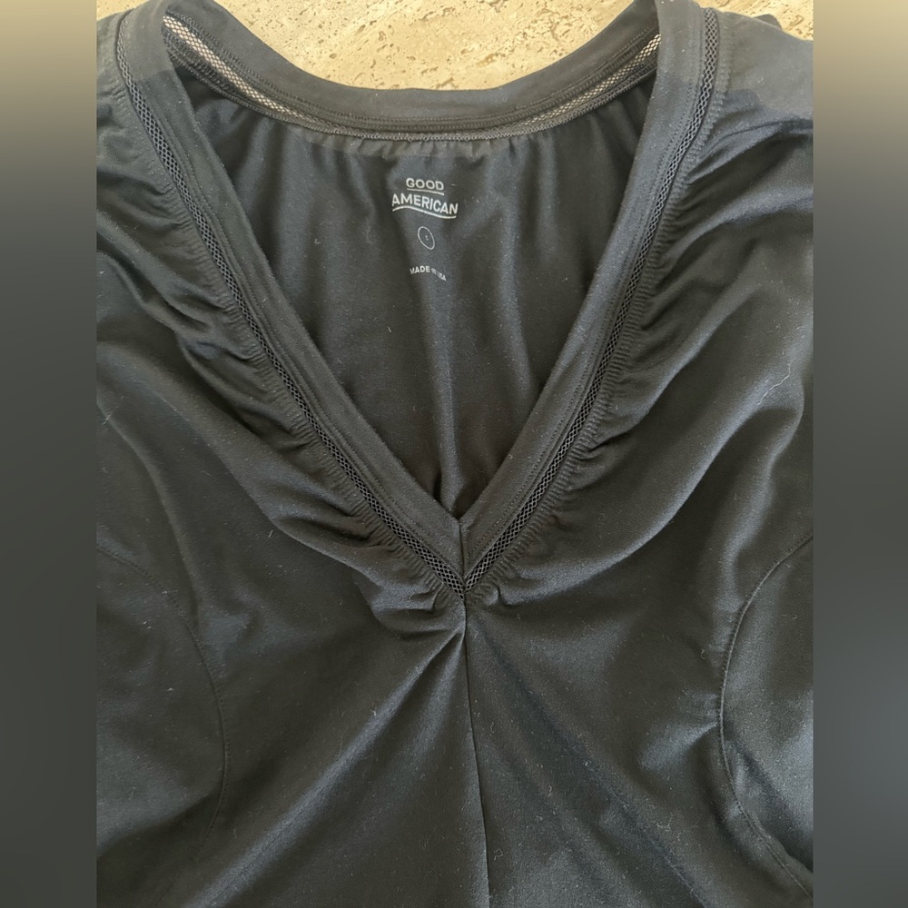 Good American Womens Black Deep V Long Sleeve Thong Bodysuit size 5